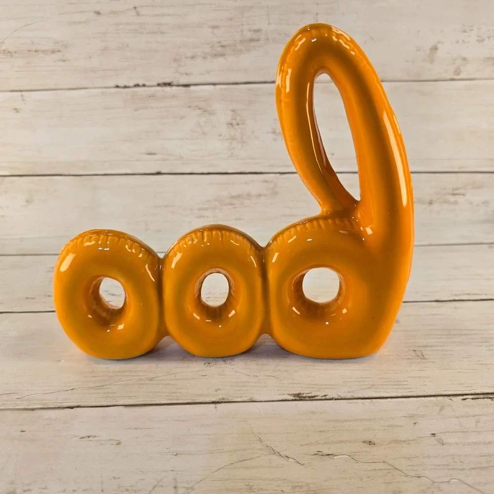 Orange Ceramic Boo Balloon Sign Halloween Tabletop Decor Glossy 6.5 Inch